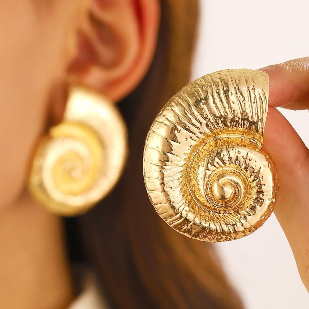 Boho Gold Conch Shell Statement Earrings For Wome… - image 2